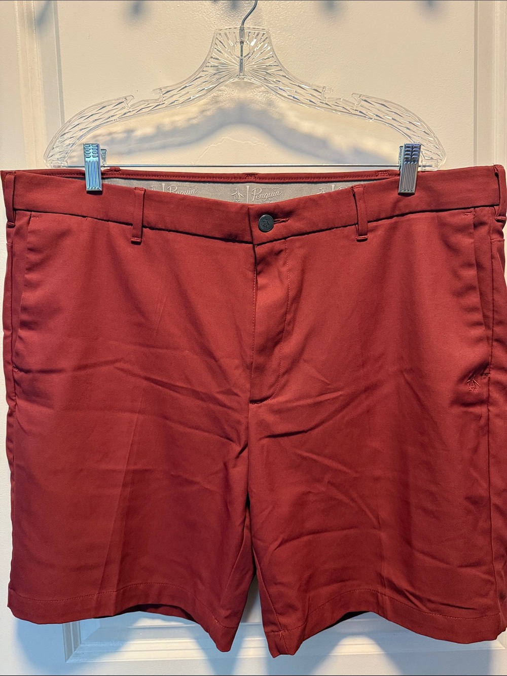 Original Penguin Men's Brick Red Shorts with Penguin Button